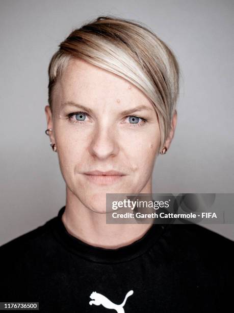 The FIFA FIFPro Women’s World11 finalist Nilla Fischer of Wolfsburg and Sweden poses for a portrait ahead of The Best FIFA Football Awards 2019 at...