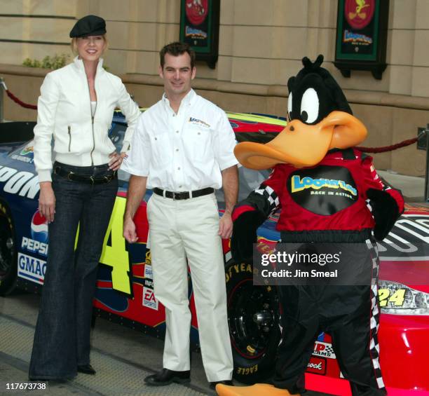 Jeff Gordon & Jenna Elfman & Looney Tunes during Jeff Gordon and Jenna Elfman Team Up to Unveil a Race Car, Pace Car and Spy Car at Warner Bros....