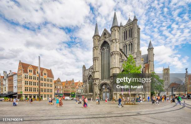 st nicholas' church and korenmarkt (central square) of ghent, belgium - ghent belgium stock pictures, royalty-free photos & images