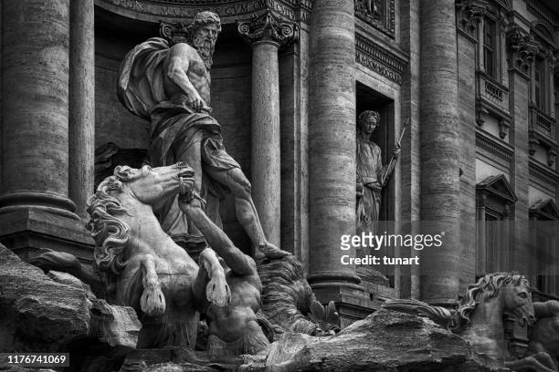 oceanus of trevi fountain, rome, italy - roman sculpture stock pictures, royalty-free photos & images