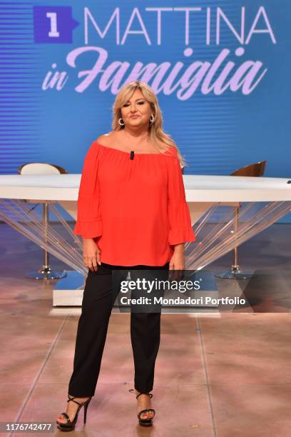 Italian conductor Monica Setta during tv broadcast Uno mattina in famiglia in the Rai studios via Teulada. Rome , September 21th, 2019