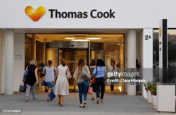 Thomas Cook workers enter the headquarters in the morning on September 24, 2019 in Mallorca, Spain. British travel group Thomas Cook declared...