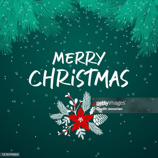 christmas tree branch & flowers - christmas stars stock illustrations