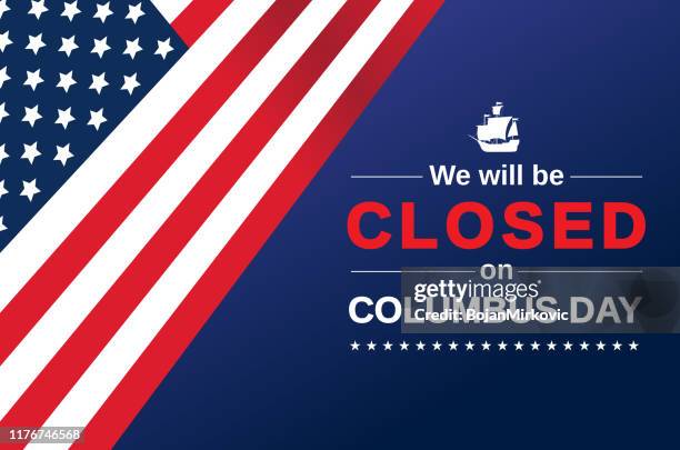 columbus day card. we will be closed sign. vector - replica santa maria ship stock illustrations