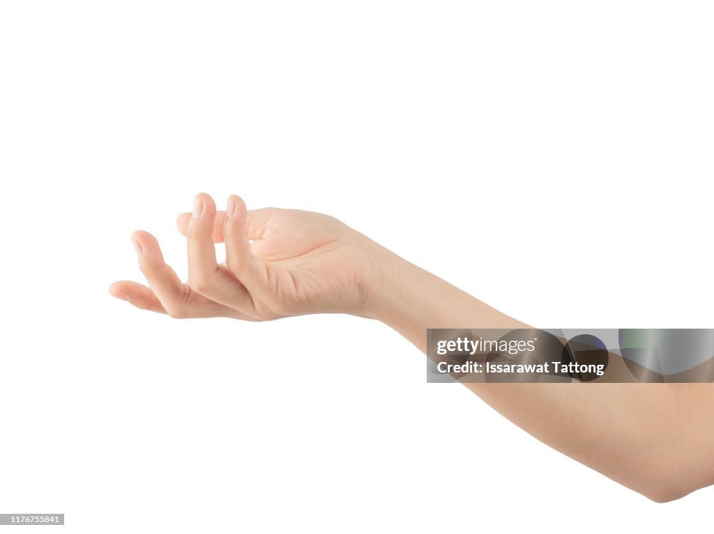 Woman hand isolated on white background