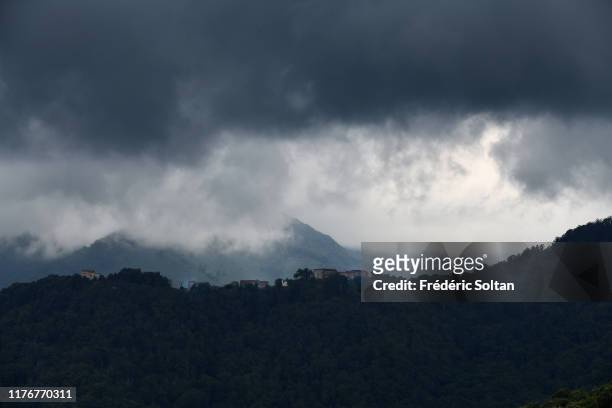 Overview of the landscape during a storm in the department Haute corse in August 10, 2019 in Corsica, France.