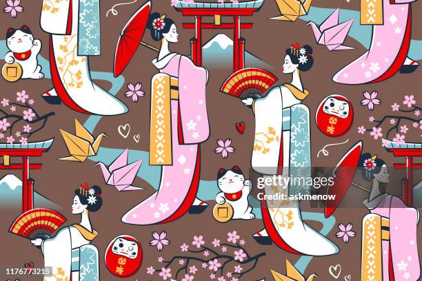 japanisches muster - geisha japan stock-grafiken, -clipart, -cartoons und -symbole