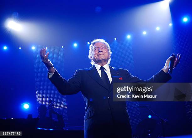 Singer Tony Bennett onstage at the Andre Agassi 12th Annual Grand Slam for Children at the MGM Grand Garden Arena on October 6, 2007 in Las Vegas,...