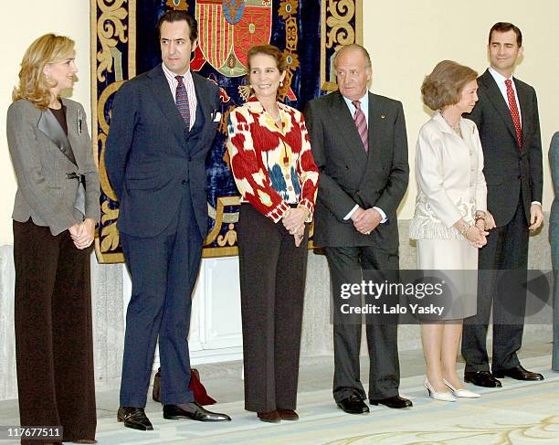 Cristina of Spain, Jaime de Marichalar, Elena of Spain, King Juan Carlos, Queen Sofia and Prince Felipe