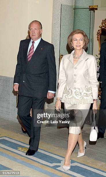 King Juan Carlos and Queen Sofia during Spanish Royals Attend the National Sports Awards Ceremony - December 19, 2005 at El Pardo Palace in Madrid,...