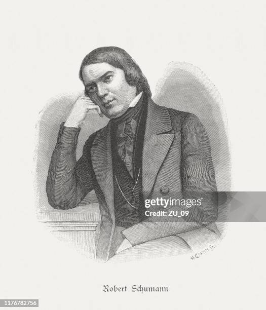 robert schumann (1810-1856), german composer, wood engraving, published in 1885 - saxony stock illustrations