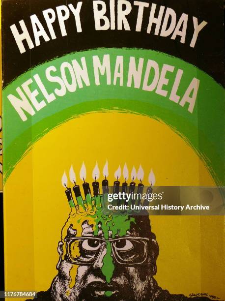 Propaganda poster for Nelson Mandela depicting Pik Botha the leader of the Apartheid administration. 1983. Apartheid was a system of...