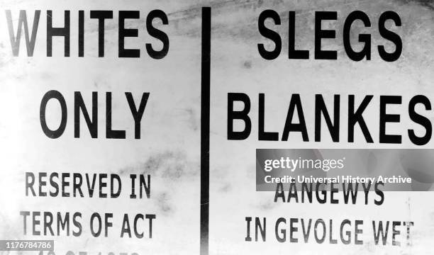 Official signs used in South Africa under the Apartheid administration. Apartheid was a system of institutionalised racial segregation that existed...