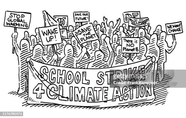  Grupo De Huelga Escolar Protestadores Dibujo Ilustración de stock
