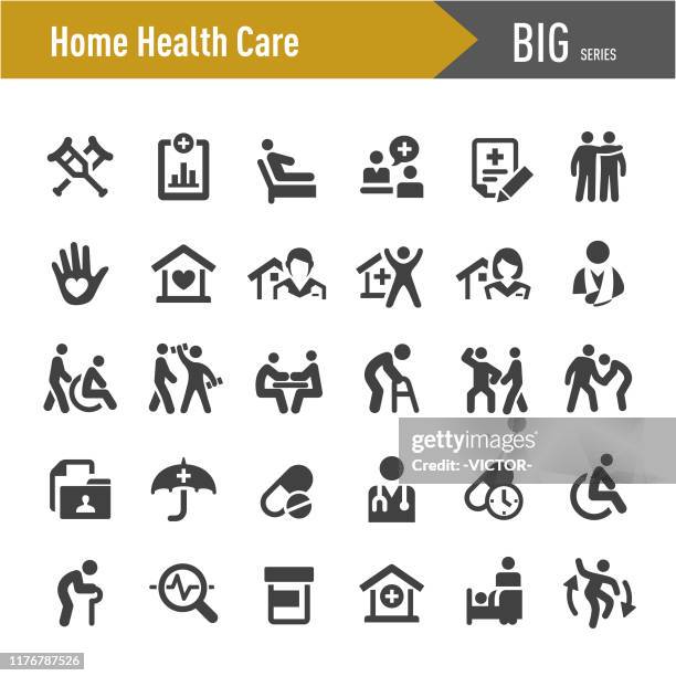 ilustraciones, imágenes clip art, dibujos animados e iconos de stock de iconos de cuidado de la salud en el hogar - big series - vivienda con asistencia