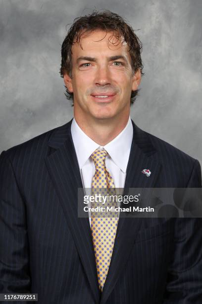 Joe Sakic, Executive Vice President of the Colorado Avalanche, poses for his official headshot for the 2019-2020 NHL season on September 18, 2014 in...