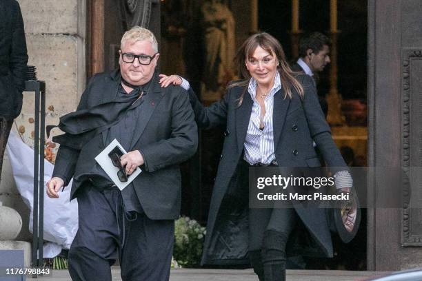 Albert Elbaz and Babeth Djian attend Peter Lindbergh's funeral at Eglise Saint-Sulpice on September 24, 2019 in Paris, France.