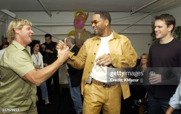 Steve Irwin, Will Smith and Matt Damon during Nickelodeon's 15th Annual Kids Choice Awards - Backstage at Barker Hangar in Santa Monica, California,...