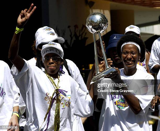 The Los Angeles Sparks celebrate their second consecutive WNBA title.