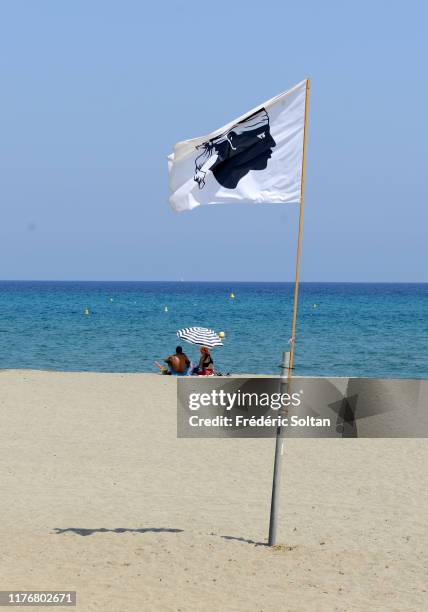 The beach of Bastia in the department Haute corse in August 10, 2019 in Corsica, France.