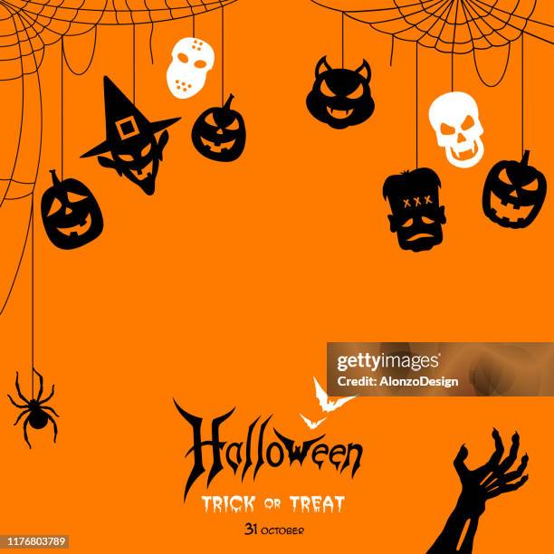 ilustrações de stock, clip art, desenhos animados e ícones de halloween night with labels - teia de aranha