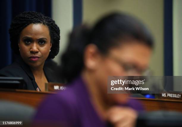 Rep. Ayanna Pressley participates in a House Oversight and Reform Sub-Committee hearing on Capitol Hill, September 24, 2019 in Washington, DC. The...