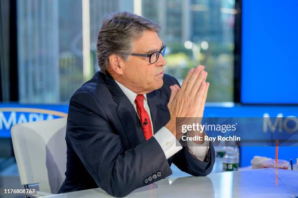 Energy Secretary Rick Perry visits "Mornings With Maria" with Anchor Maria Bartiromo at Fox Business Network Studios on September 24, 2019 in New...