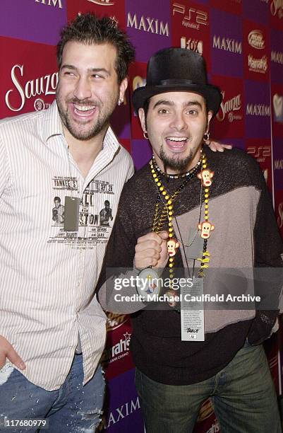 Joey Fatone and Chris Kirkpatrick during Super Bowl XXXVI - Maxim Super Bowl Party at The Ruins in New Orleans, Louisiana, United States.