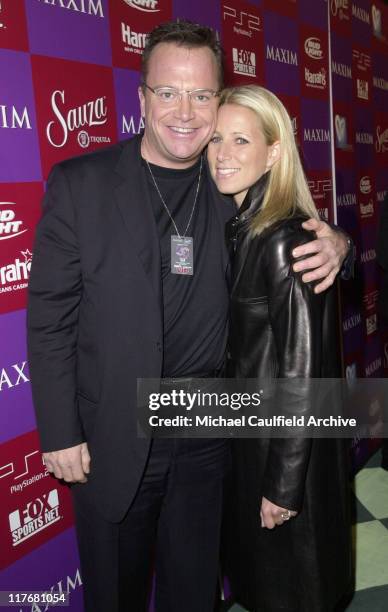 Tom Arnold and fiancée Shelby Roos during Super Bowl XXXVI - Maxim Super Bowl Party at The Ruins in New Orleans, Louisiana, United States.