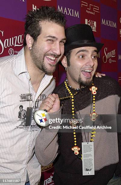 Joey Fatone and Chris Kirkpatrick during Super Bowl XXXVI - Maxim Super Bowl Party at The Ruins in New Orleans, Louisiana, United States.