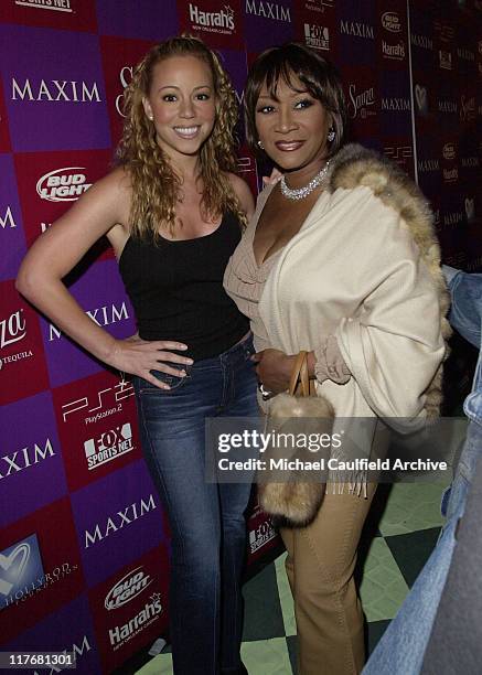 Mariah Carey and Patti LaBelle during Super Bowl XXXVI - Maxim Super Bowl Party at The Ruins in New Orleans, Louisiana, United States.