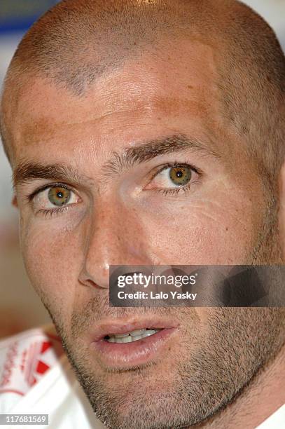 Zinedine Zidane holds a press conference on April 26, 2006 in Madrid, Spain announcing his retirement after the 2006 World Cup in Germany.