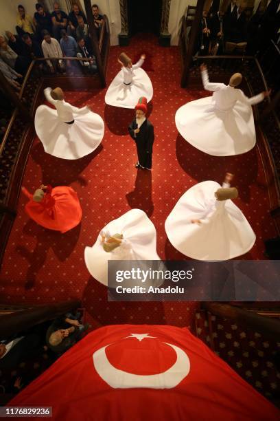Whirling Dervishes perform at Culture Centre Of Karabas-i Veli in Bursa, Turkey on October 19, 2019.