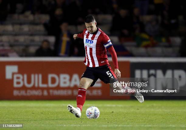 Lincoln City's Jason Shackell during the Sky Bet League One match between Lincoln City and Shrewsbury Town at Sincil Bank Stadium on October 18, 2019...