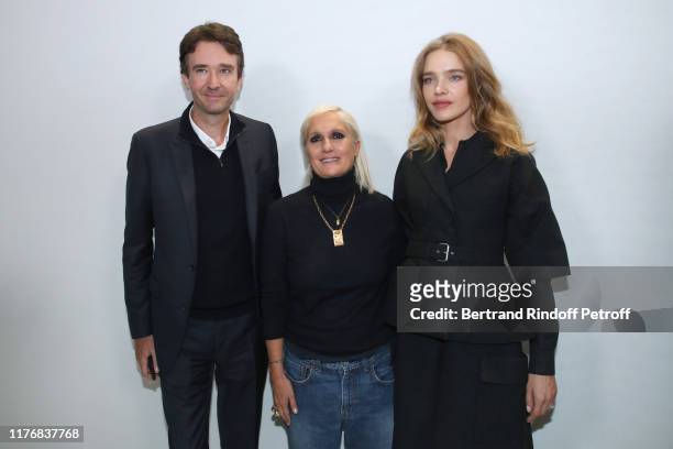General manager of Berluti Antoine Arnault, Stylist Maria Grazia Chiuri and Natalia Vodianova pose after the Christian Dior Womenswear Spring/Summer...