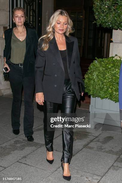 Supermodel Kate Moss is seen leaving the Ritz Hotel on September 24, 2019 in Paris, France.