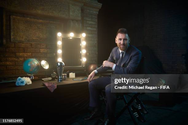 The Best FIFA Men’s Player Award Winner Lionel Messi of FC Barcelona and Argentina pictured with the trophy backstage during The Best FIFA Football...