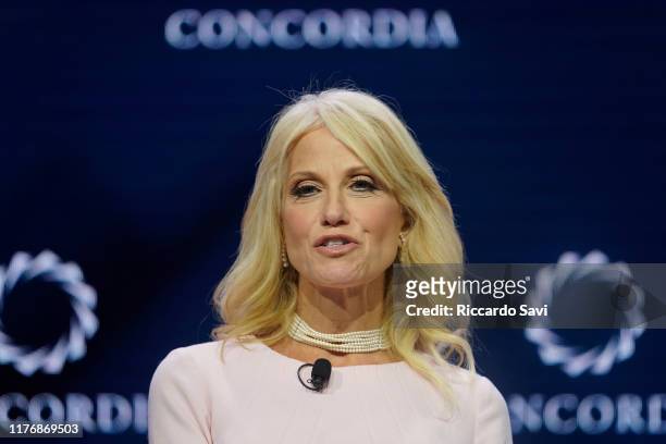 Kellyanne Conway, Senior Counselor, White House, speaks onstage during the 2019 Concordia Annual Summit - Day 2 at Grand Hyatt New York on September...