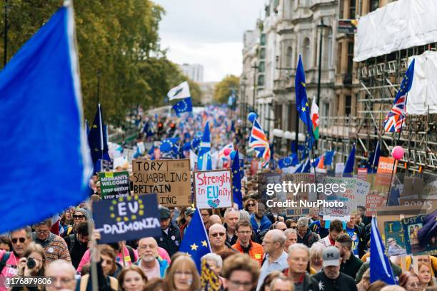 Hundreds of thousands marching on Westminster demanding second referendum as MPs vote on Boris Johnson's deal in London, Britain, 19 October 2019....