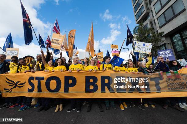 Anti-Brexit protesters gather ahead of 'Together for the Final Say' march through central London to demand a public vote on the outcome of Brexit on...
