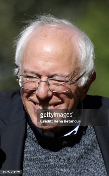 Democratic presidential candidate, Sen. Bernie Sanders arrives for a campaign rally in Queensbridge Park on October 19, 2019 in the Queens borough of...