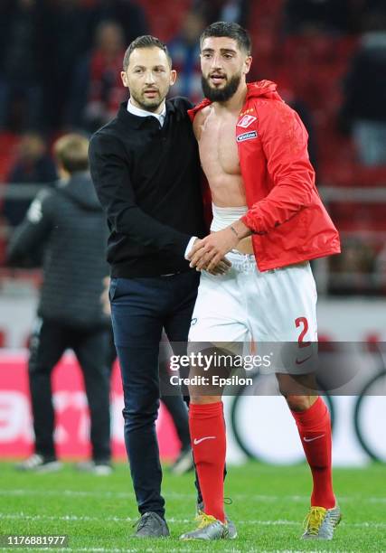 Samuel Gigot and head coach of FC Spartak Moscow Domenoco Tedesco after the Russian Premier League match between FC Spartak Moscow and FC Rubin Kazan...