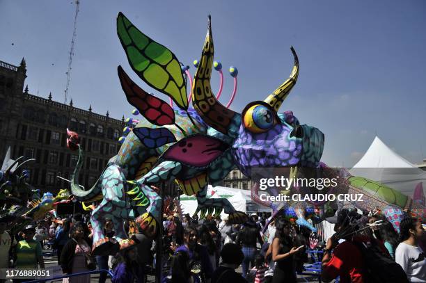 View of "Alebrijes" -Mexican folk art sculptures representing fantastical creatures- during the 13th "Alebrijes" Parade and contest organized by the...