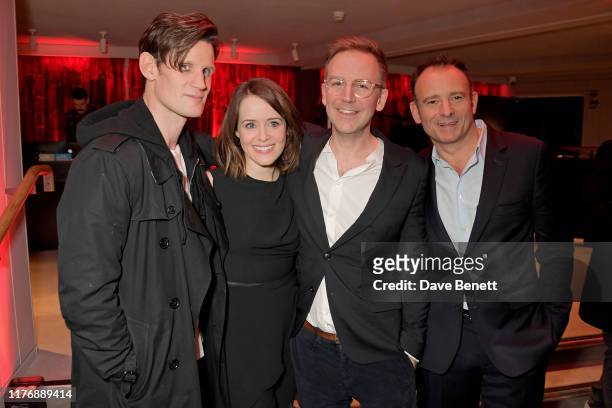 Matt Smith, Claire Foy, Duncan Macmillan and Matthew Warchus attend the press night after party for "Lungs" at The Old Vic Theatre on October 19,...