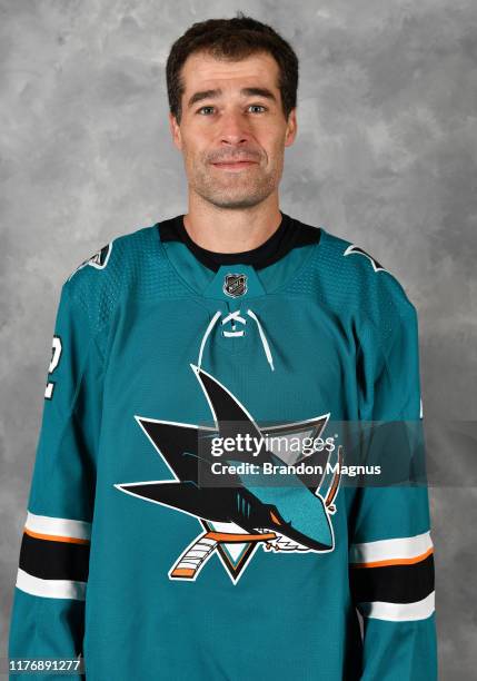 Patrick Marleau of the San Jose Sharks poses for his official headshot for the 2019-2020 season at Solar4America on October 16, 2019 in San Jose,...