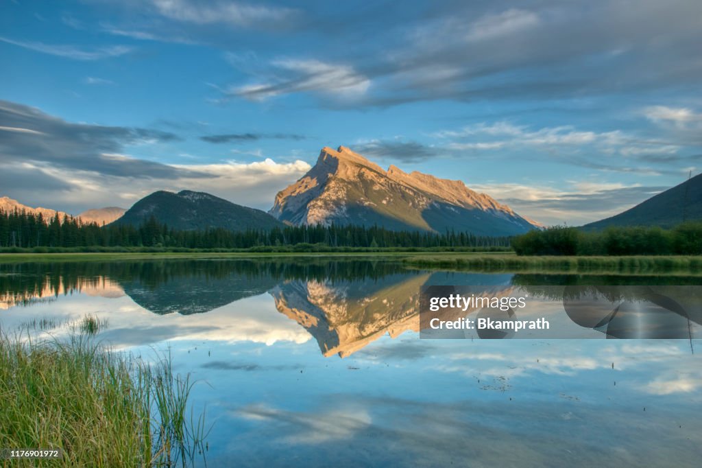Beautiful Scenery of Vermillion Lakes at Sunset in Banff National Park, Alberta, Canada