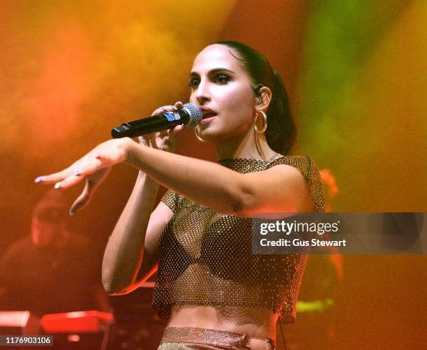 Snoh Aalegra performs on stage at the O2 Shepherd's Bush Empire on September 24, 2019 in London, England.