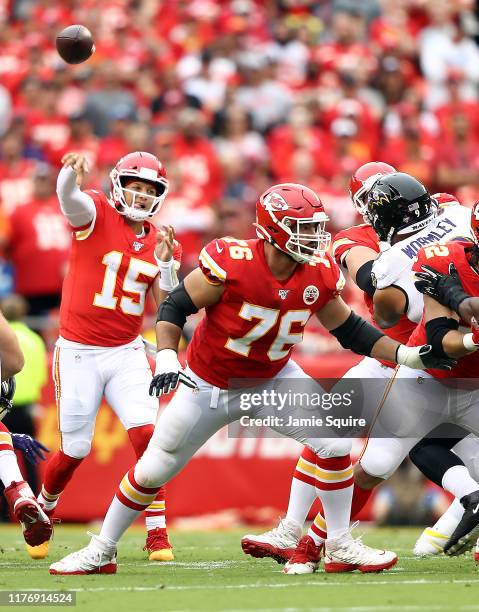 Offensive guard Laurent Duvernay-Tardif of the Kansas City Chiefs in action during the game against the Baltimore Ravens at Arrowhead Stadium on...