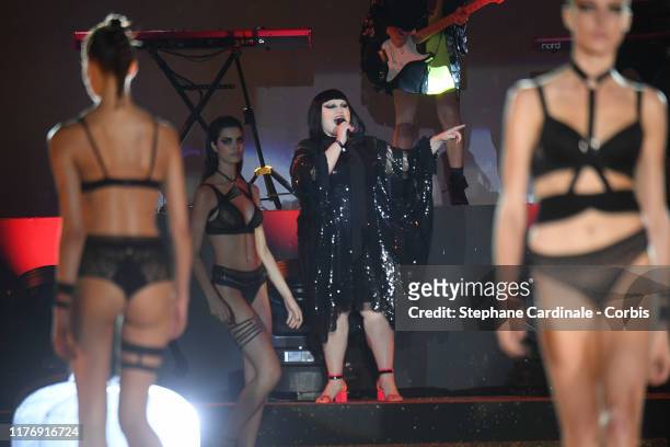 Singer Beth Ditto performs during the Etam Winter 2019/Summer 2020 show as part of Paris Fashion Week At Roland Garros on September 24, 2019 in...