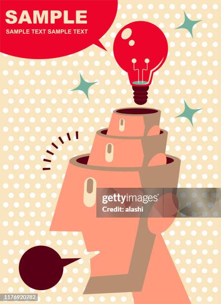 new idea (light bulb) come up from an empty head inside of another empty head - brain-areas-infographic stock illustrations